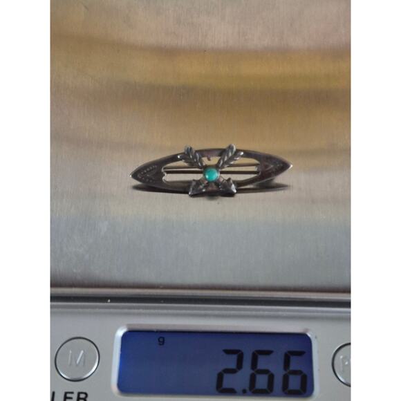 Vintage Sterling Silver Native American Crossed Arrow Turquoise Pin Broock - Picture 7 of 7